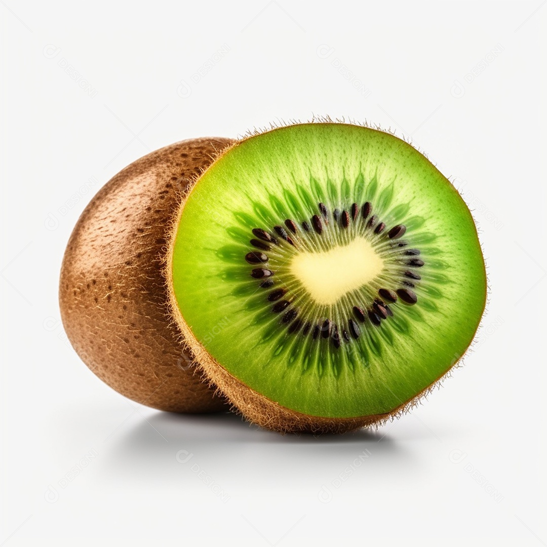 Kiwi cortado ao meio em fundo branco