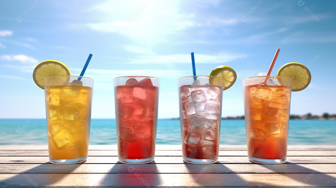 Copos com deliciosas bebidas refrescantes