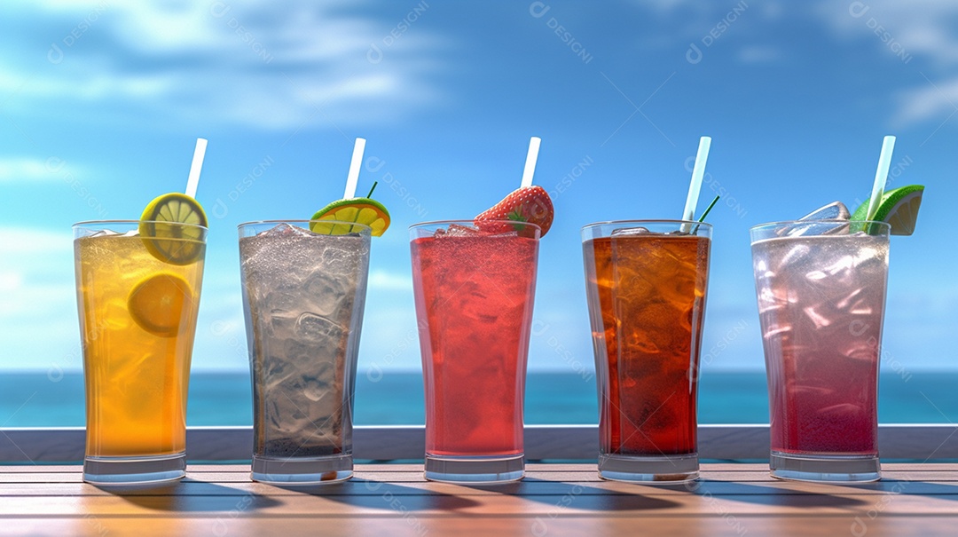 Copos com deliciosas bebidas refrescantes