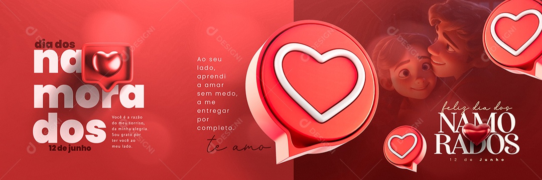 Ao Seu Lado Aprendi o Amor Sem Medo Dia Dos Namorados Carrossel Social Media PSD Editável