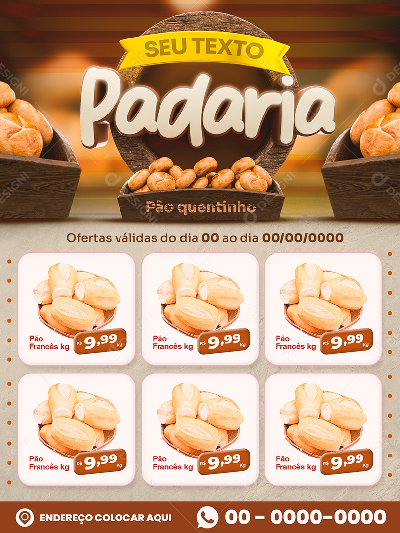 Encarte Padaria Venha Conferir Social Media PSD Editável