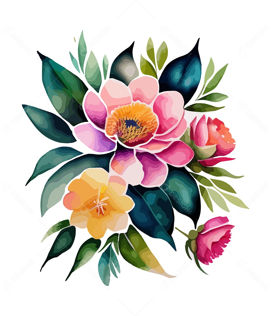 Desenho De Flores Em Aquarela Desenhada Á Mão Vetor EPS