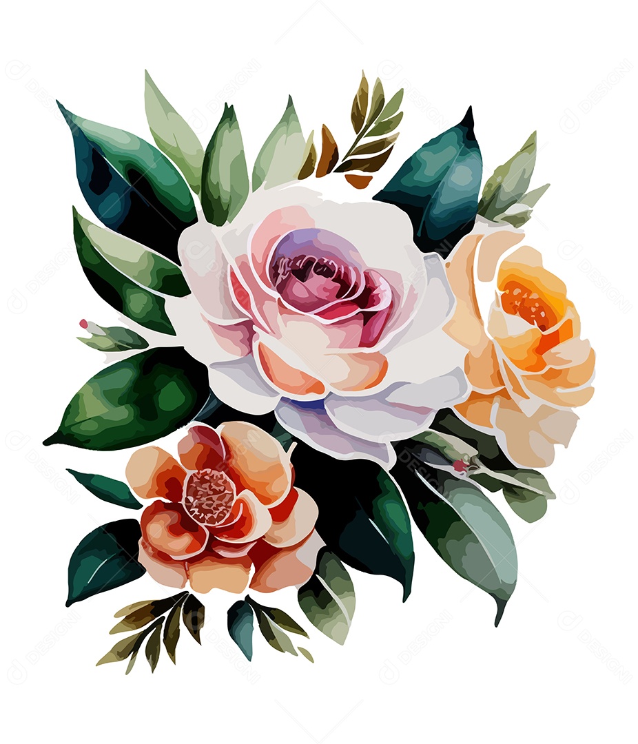 Desenho De Flores Em Aquarela Desenhada Á Mão Vetor EPS