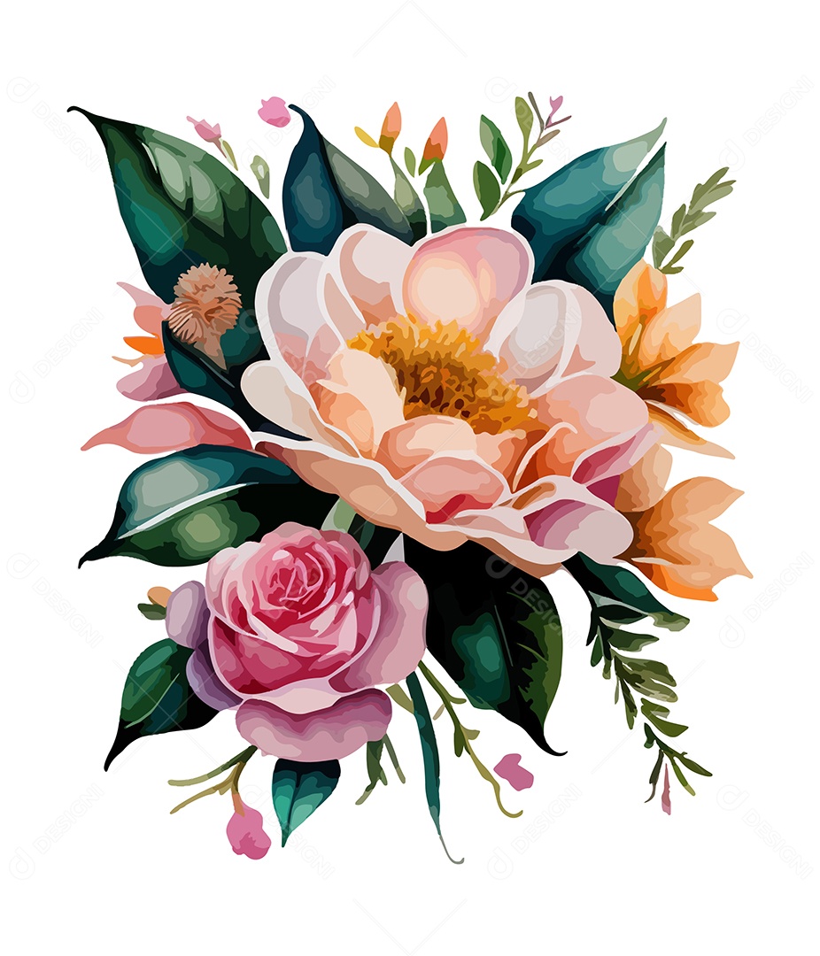 Desenho De Flores Em Aquarela Desenhada Á Mão Vetor EPS