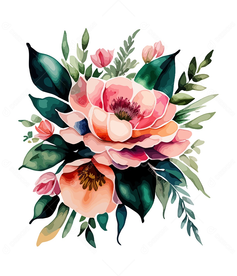 Desenho De Flores Em Aquarela Desenhada Á Mão Vetor EPS