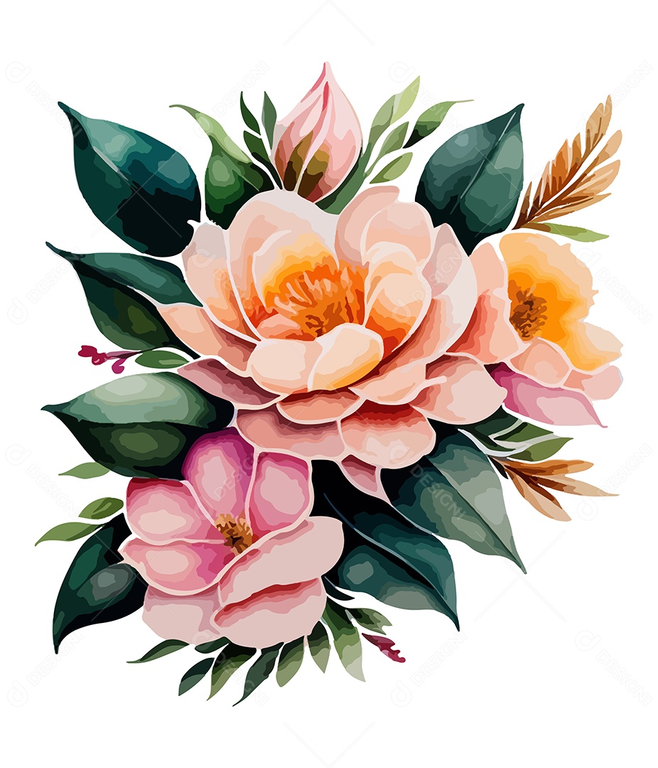 Desenho De Flores Em Aquarela Desenhada Á Mão Vetor EPS