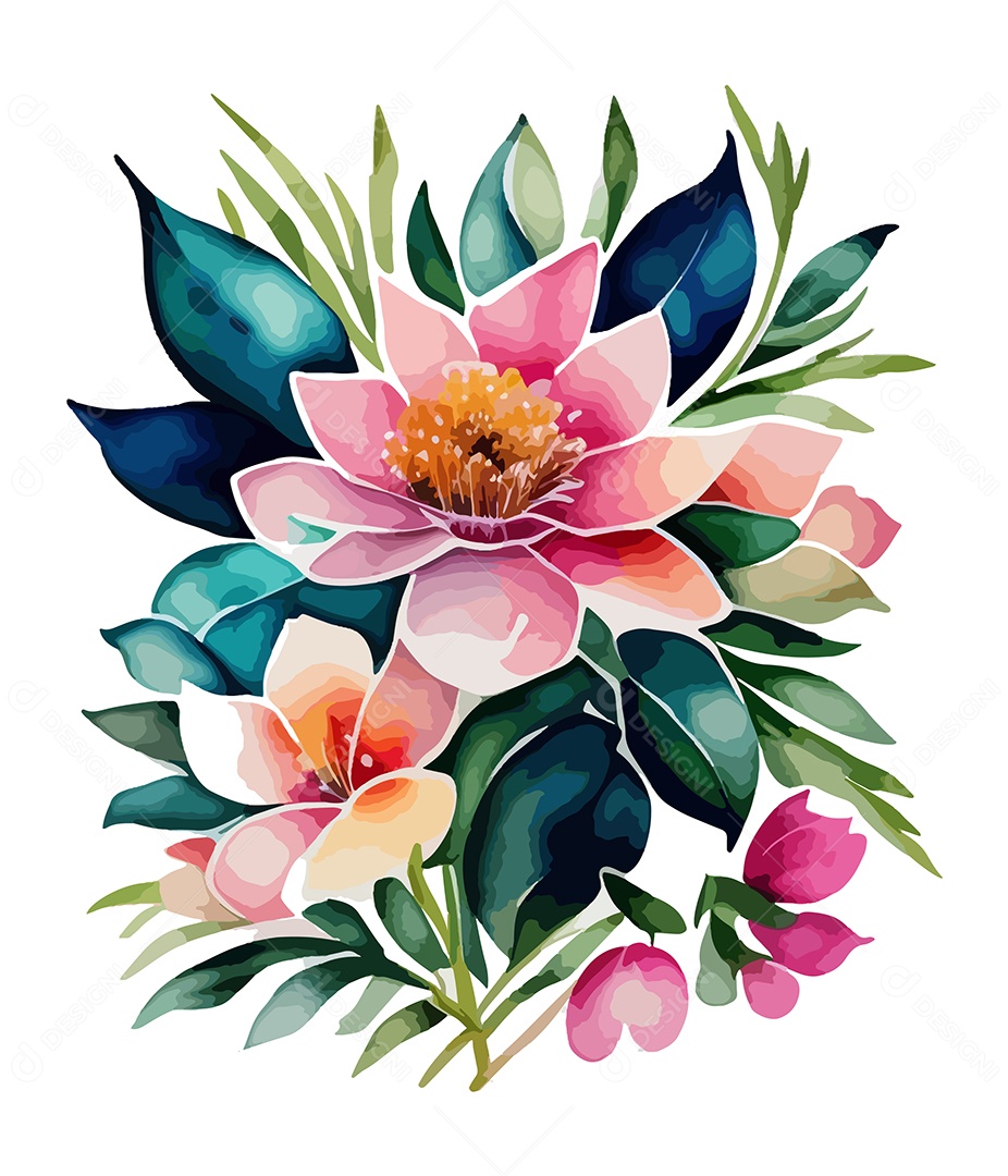 Desenho De Flores Em Aquarela Desenhada Á Mão Vetor EPS