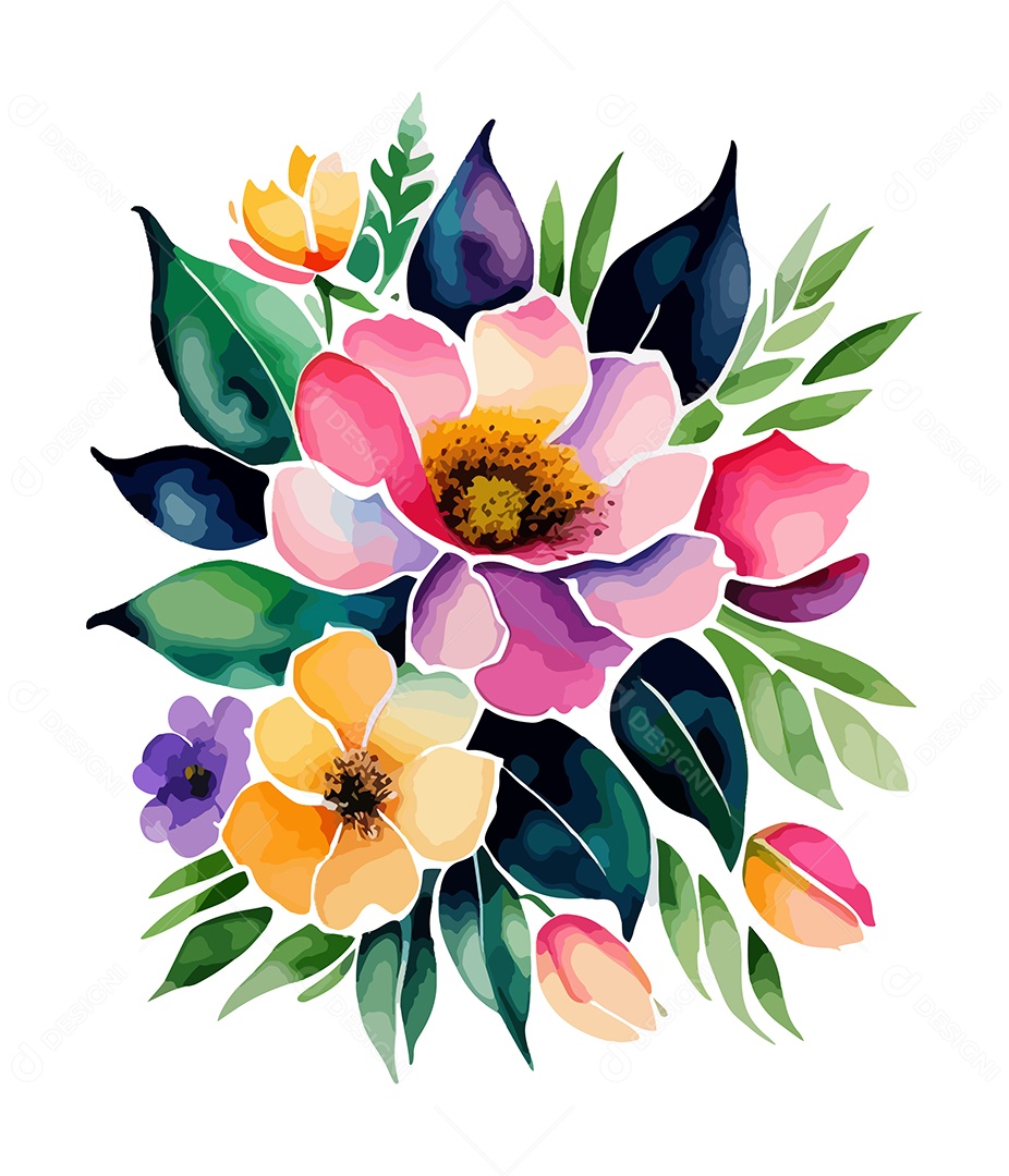 Desenho De Flores Em Aquarela Desenhada Á Mão Vetor EPS