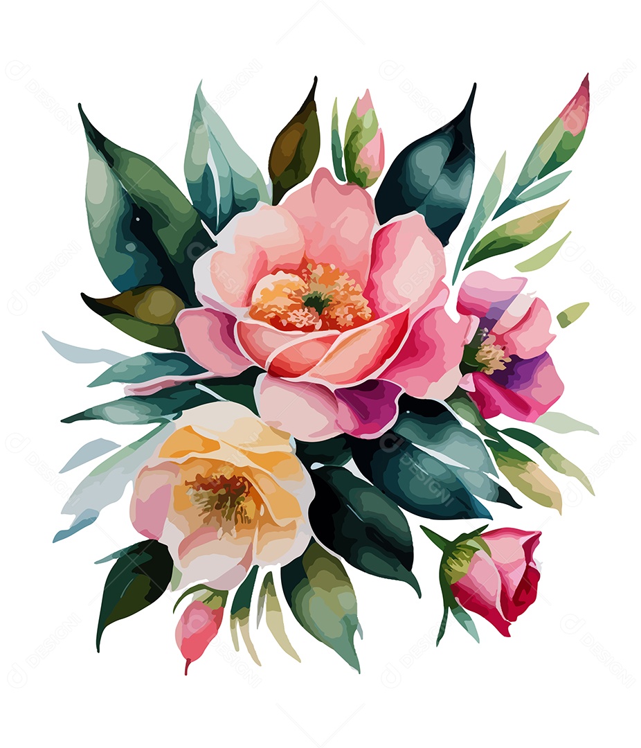 Desenho De Flores Em Aquarela Desenhada Á Mão Vetor EPS