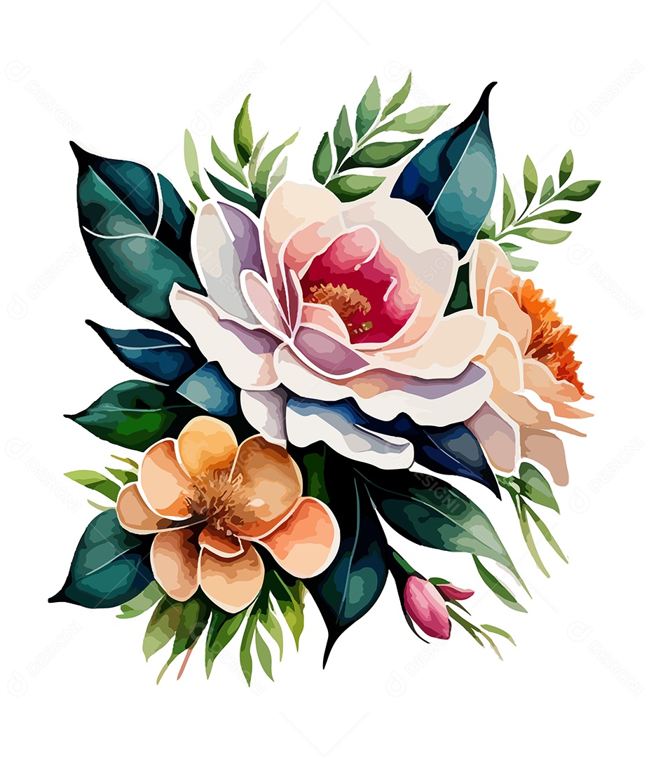 Desenho De Flores Em Aquarela Desenhada Á Mão Vetor EPS