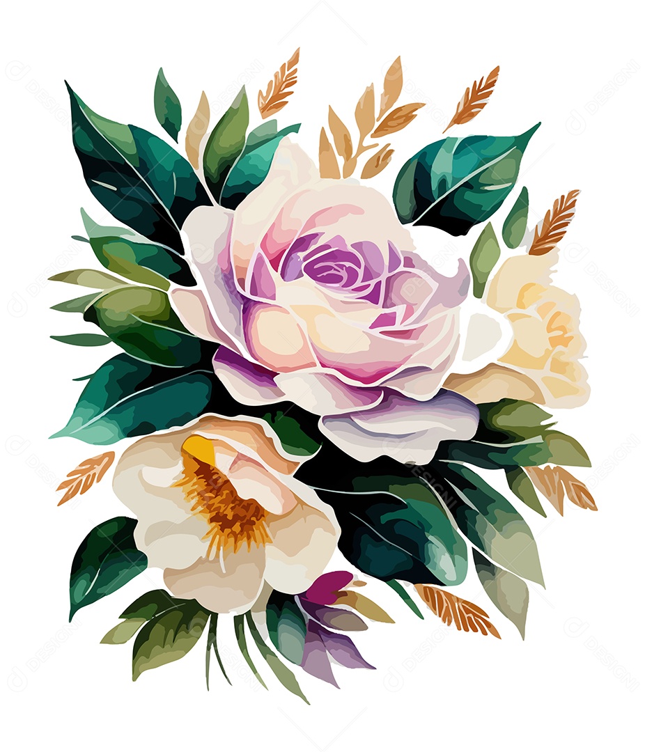 Desenho De Flores Em Aquarela Desenhada Á Mão Vetor EPS