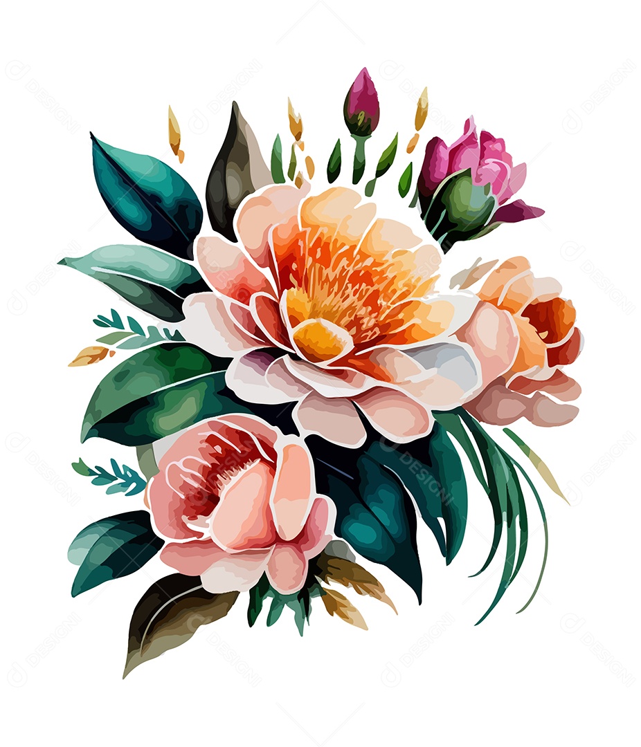 Desenho De Flores Em Aquarela Desenhada Á Mão Vetor EPS