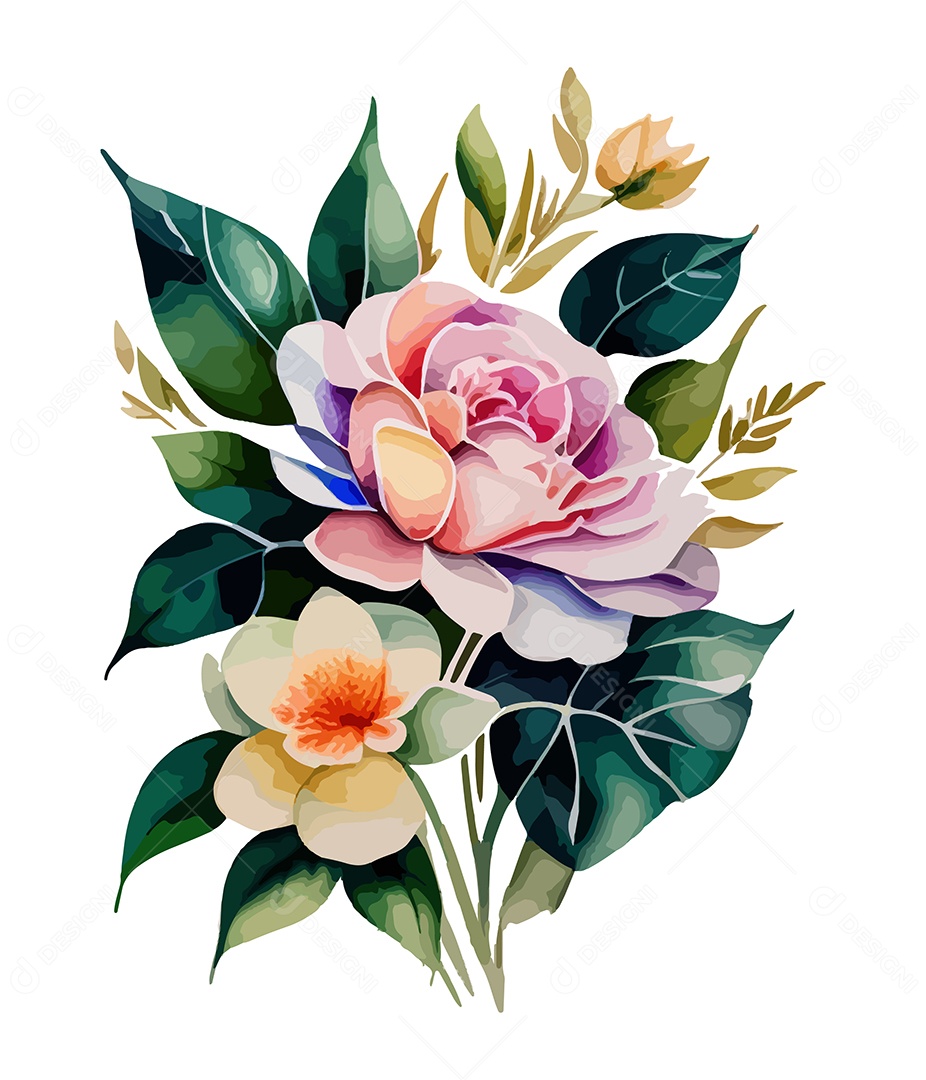 Desenho De Flores Em Aquarela Desenhada Á Mão Vetor EPS