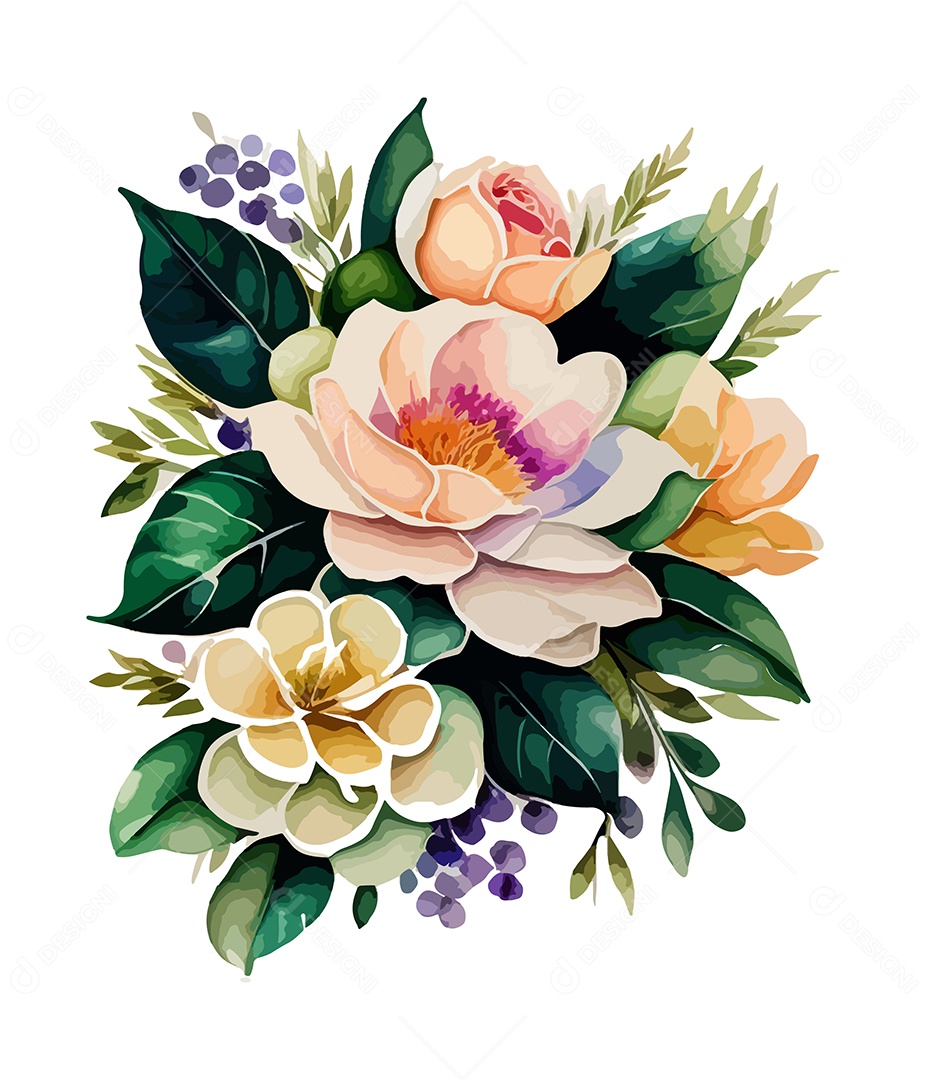 Desenho De Flores Em Aquarela Desenhada Á Mão Vetor EPS