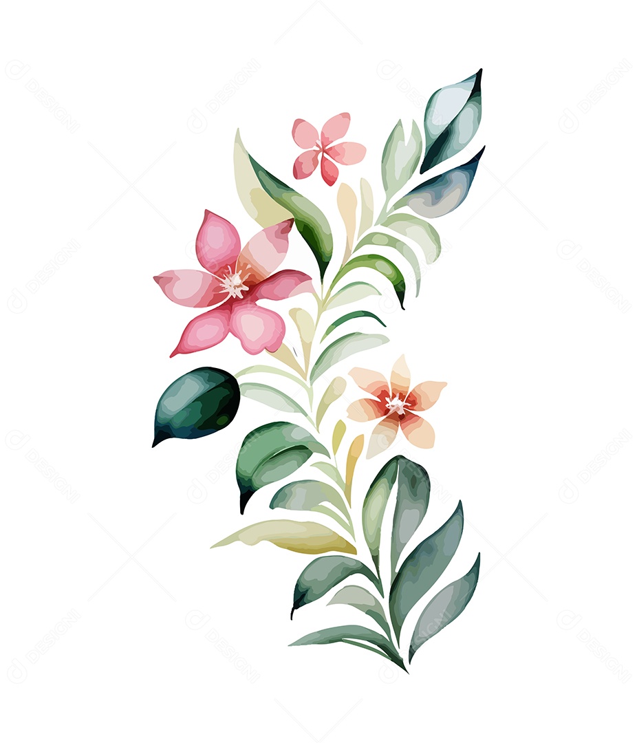 Desenho De Flores Em Aquarela Desenhada Á Mão Vetor EPS