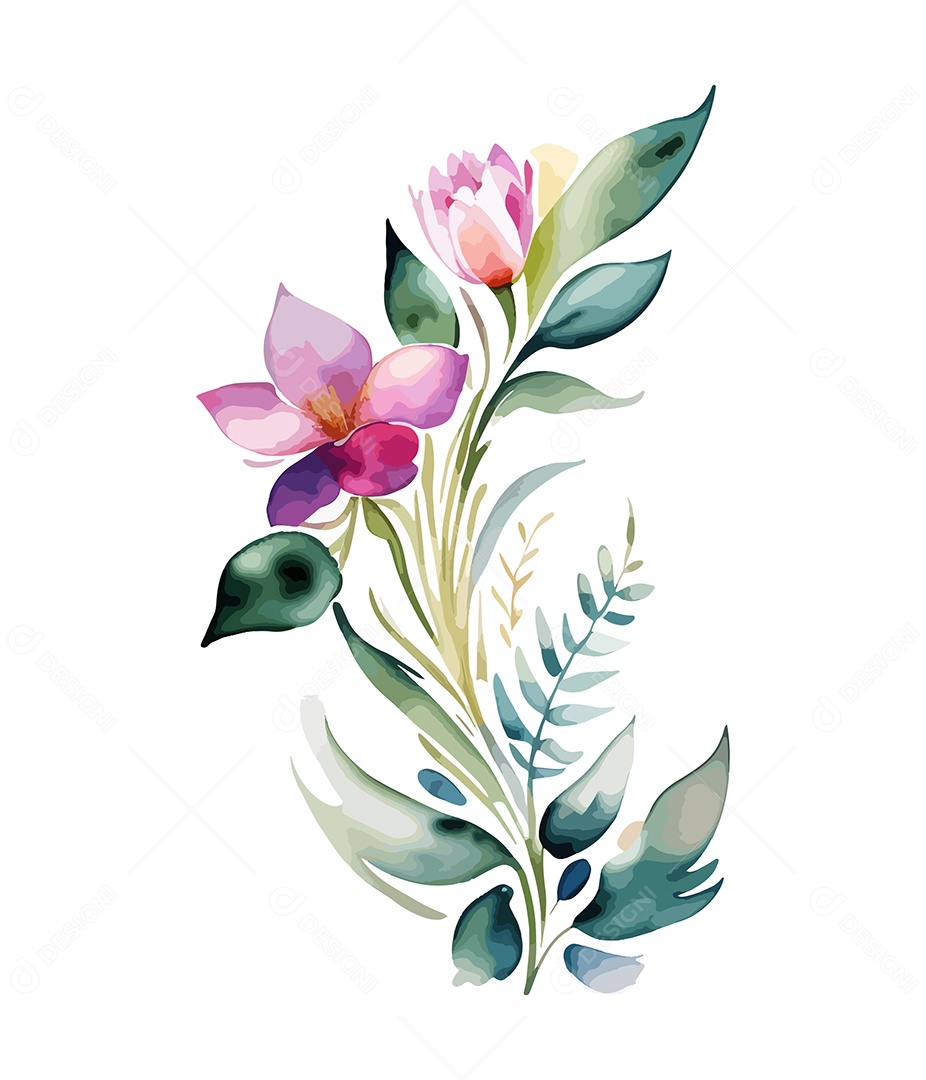 Desenho De Flores Em Aquarela Desenhada Á Mão Vetor EPS