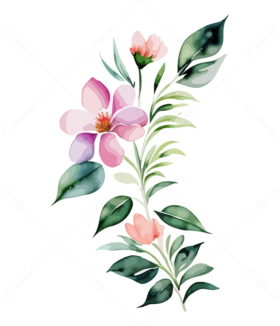 Desenho De Flores Em Aquarela Desenhada Á Mão Vetor EPS