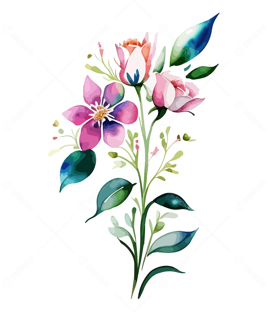 Desenho De Flores Em Aquarela Desenhada Á Mão Vetor EPS