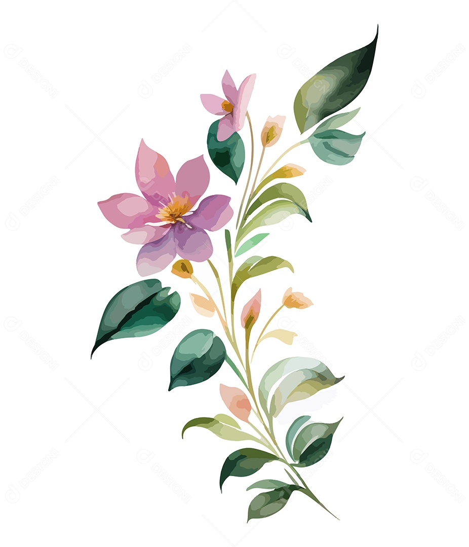 Desenho De Flores Em Aquarela Desenhada Á Mão Vetor EPS