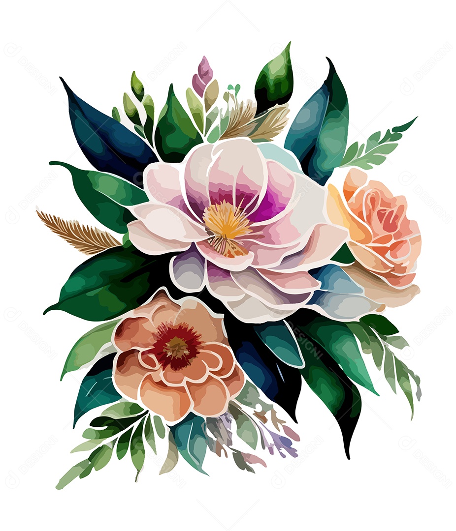 Desenho De Flores Em Aquarela Desenhada Á Mão Vetor EPS