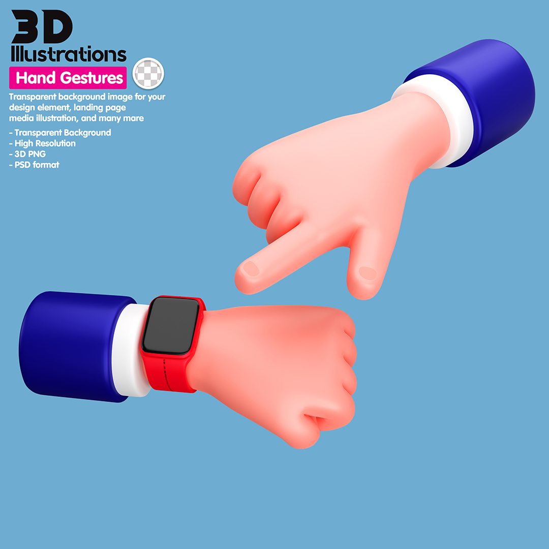 Gesto De Mão Horas Elemento 3D Para Composição PSD