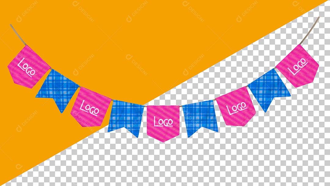 Banner Bandeiras São João Azul e Rosa Elemento 3D Para Composição PSD