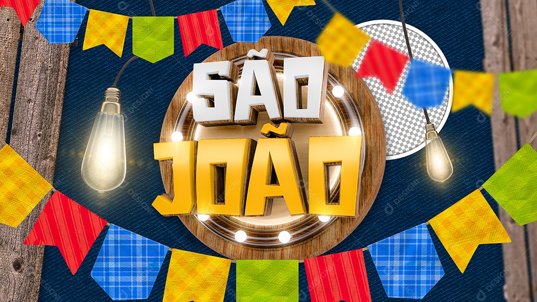 São João Lamparina Bandeira Selo 3D Para Composição PSD