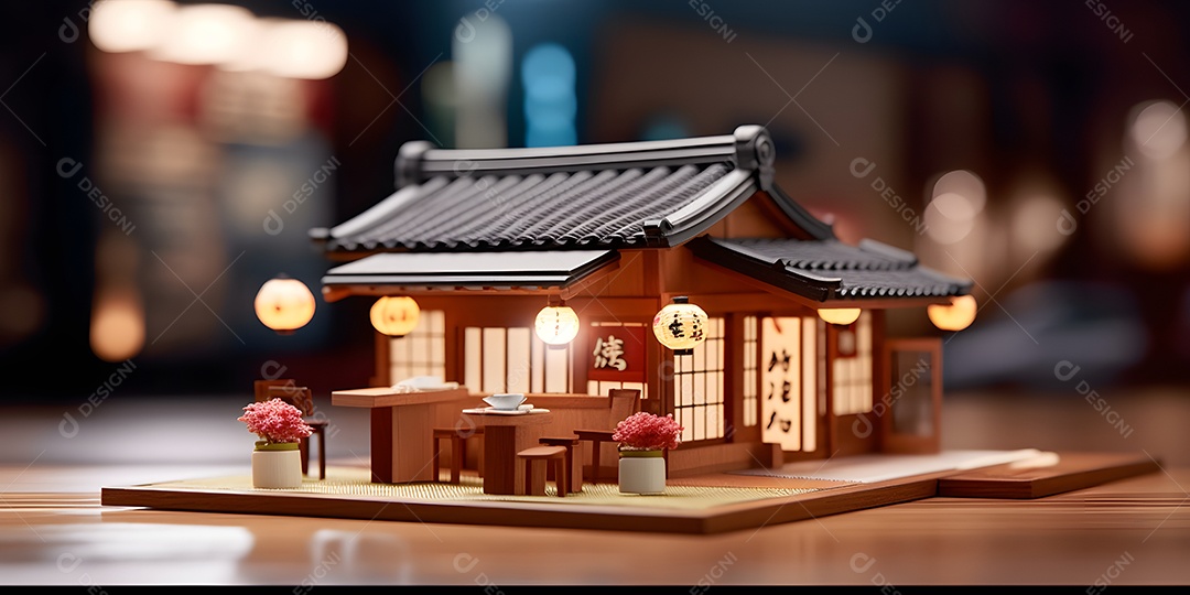 Linda miniatura de um restaurante japonês