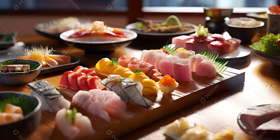 Deliciosa refeição japonesa com peixe cru