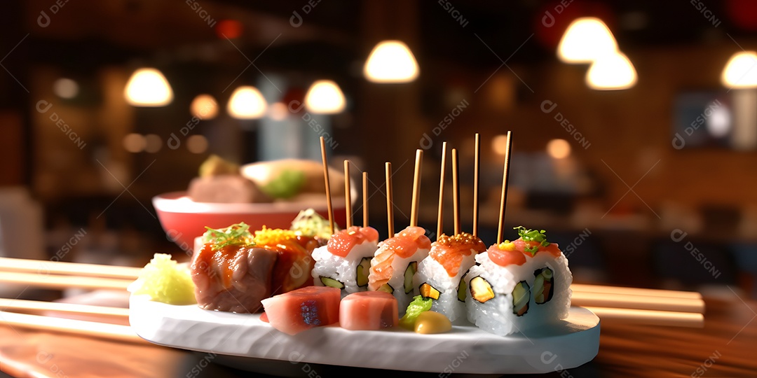 Deliciosa refeição japonesa com peixe cru