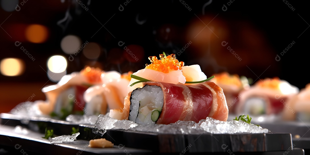 Deliciosa refeição japonesa com peixe cru