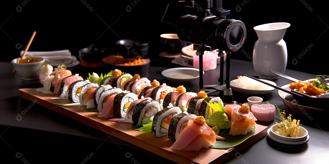 Deliciosa refeição japonesa com peixe cru