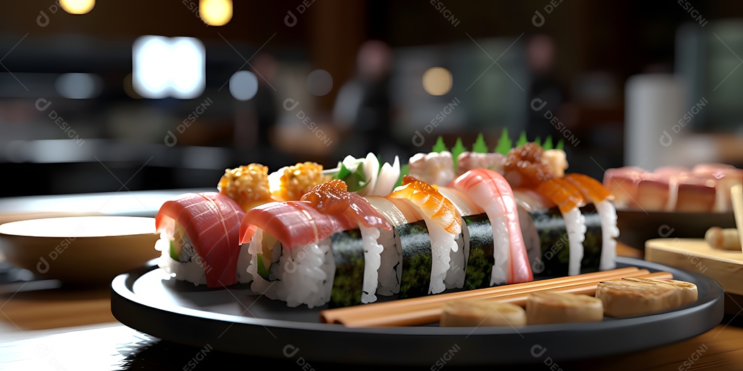 Deliciosa refeição japonesa com peixe cru