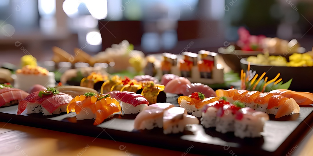 Deliciosa refeição japonesa com peixe cru