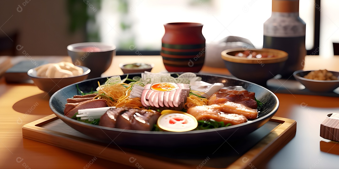 Deliciosa refeição da culinária japonesa