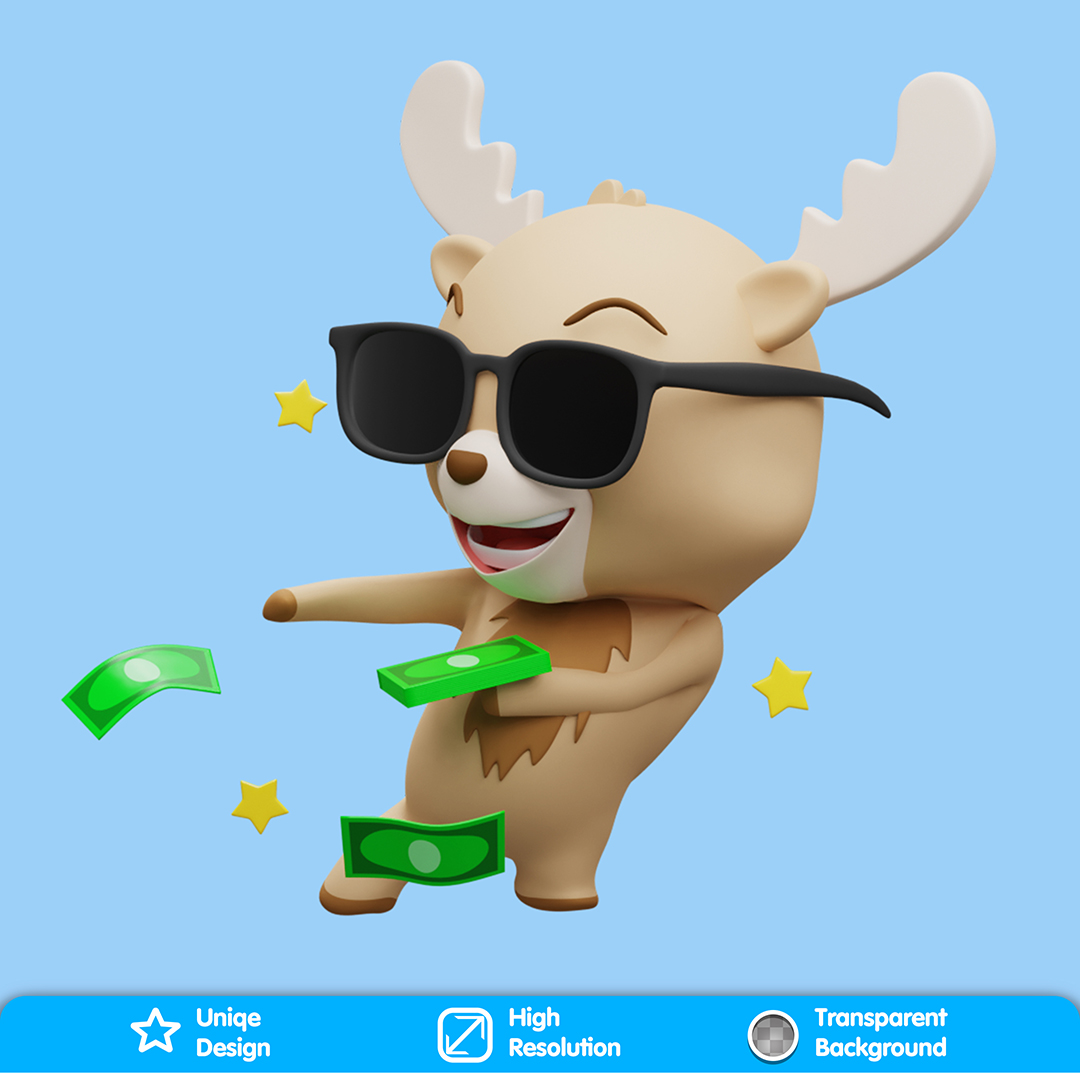 Alce De Óculos Escuros Ilustração Elemento 3D para Composição PSD