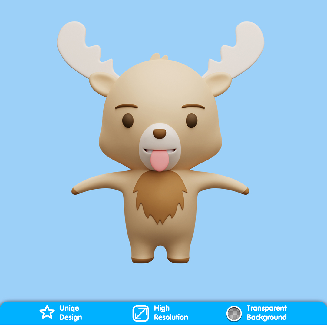Alce Com Língua Pra fora  Ilustração Elemento 3D para Composição PSD