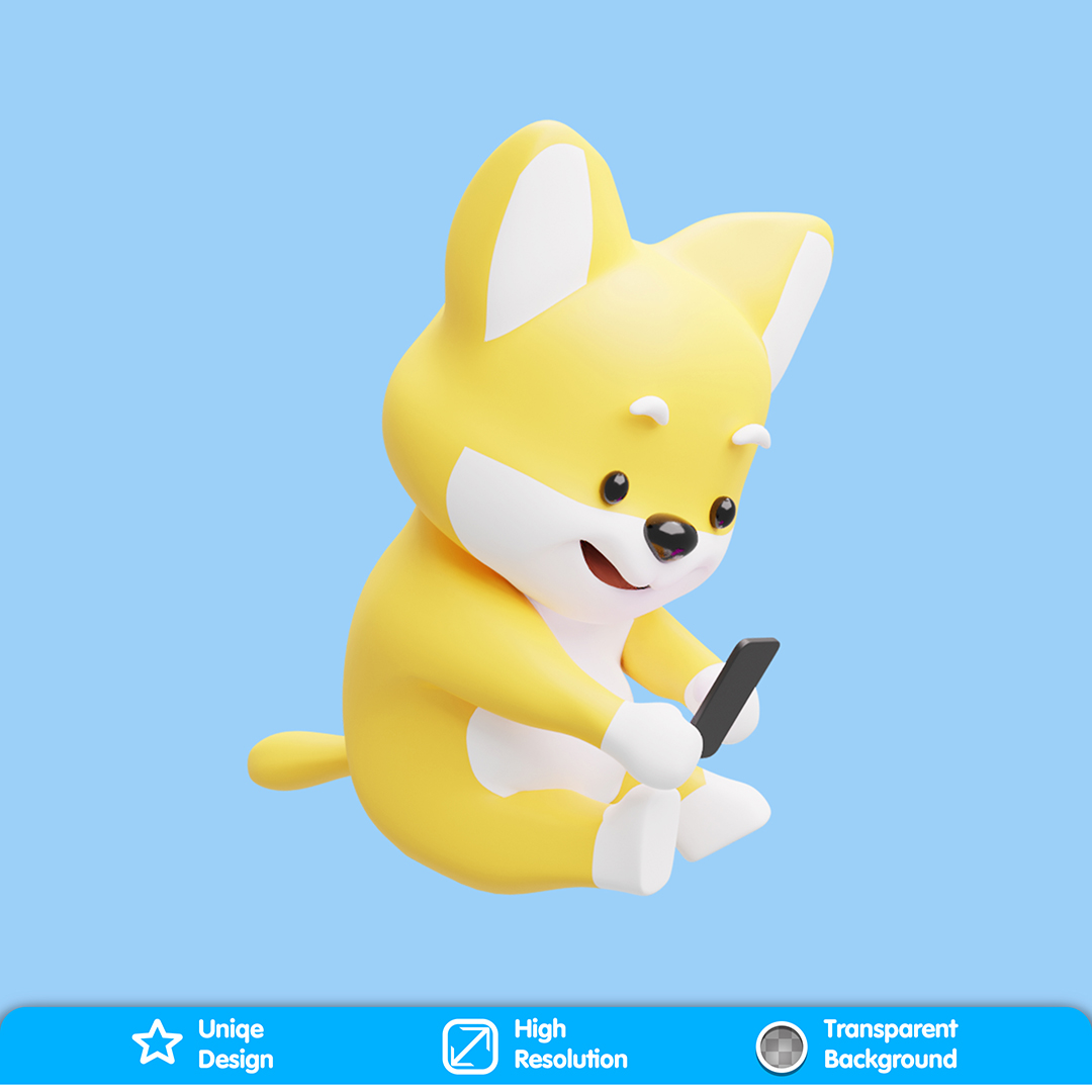 Cachorro Olhando Celular Ilustração Elemento 3D Para Composição PSD