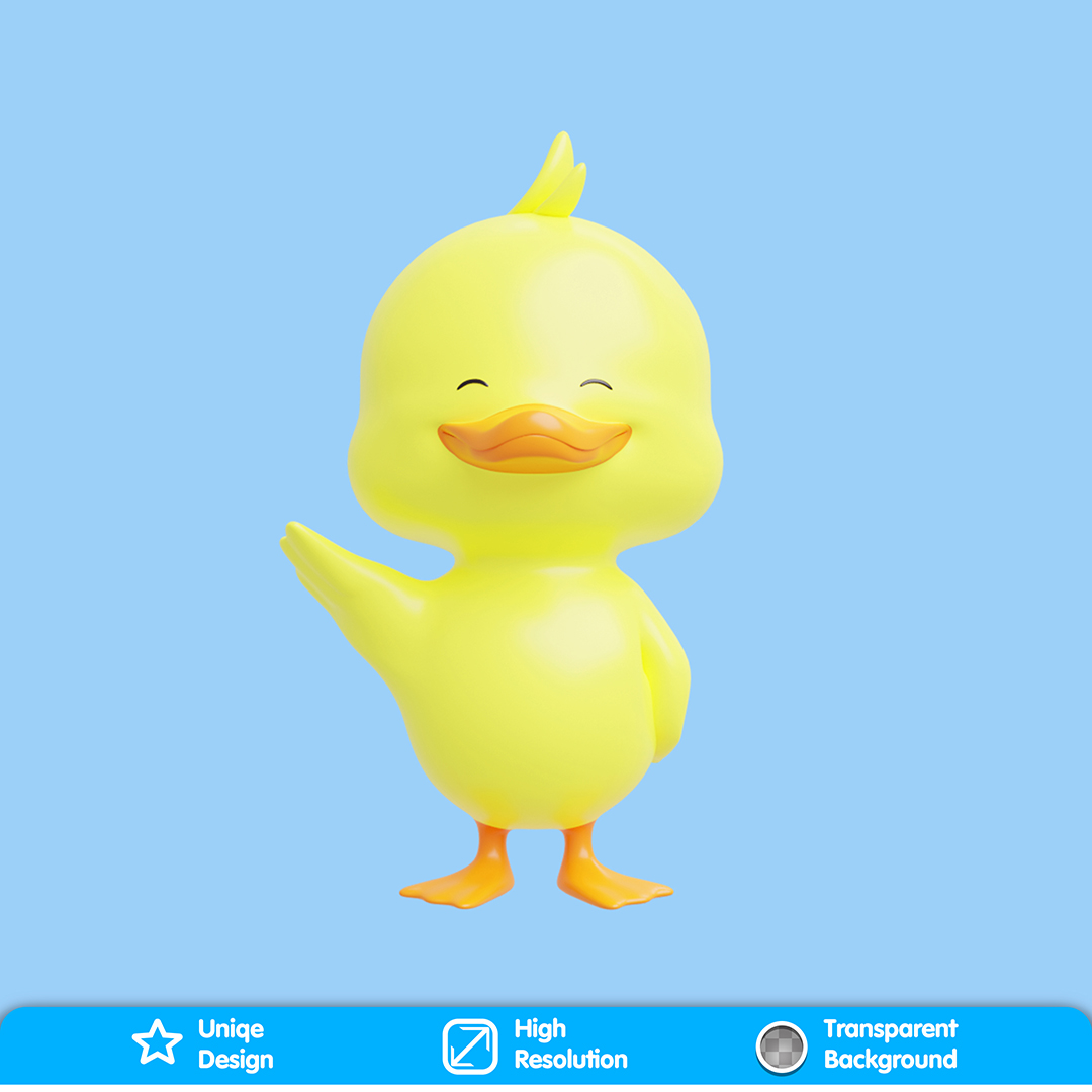Happy Duck Illustration 3D Element For PSD Composition