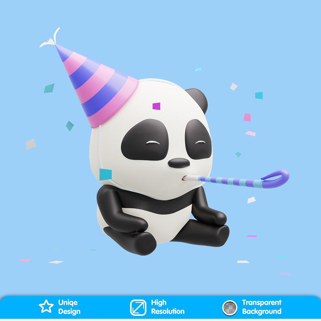 Panda Comemorando Aniversario Elemento 3D para Composição PSD