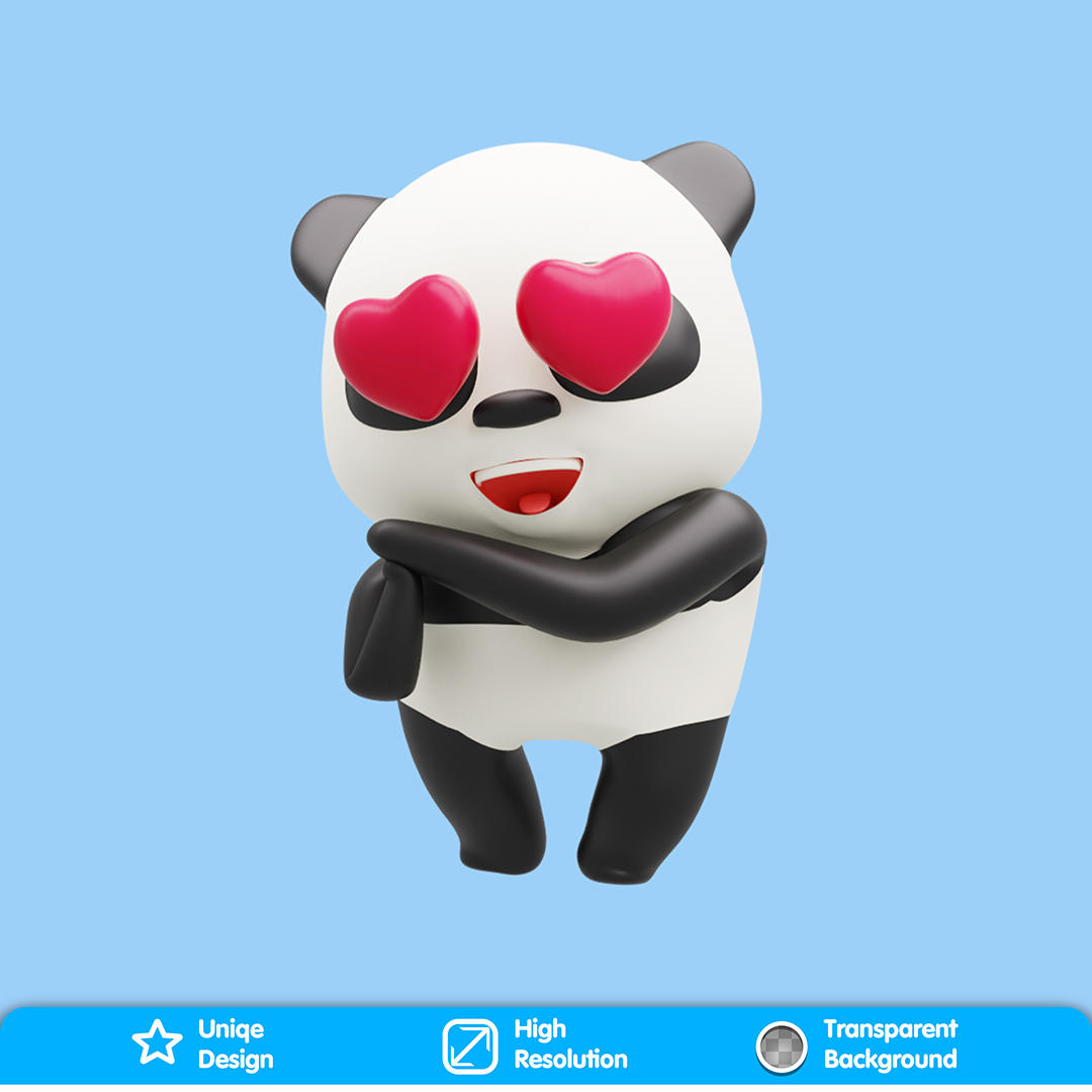 Panda Apaixonado Elemento 3D para Composição PSD