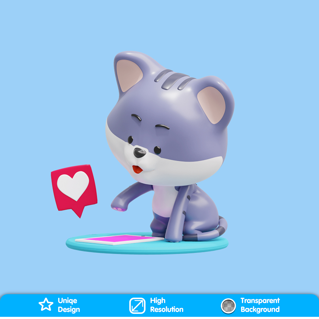 Lobo Reagindo Com Coração Elemento 3D para Composição PSD