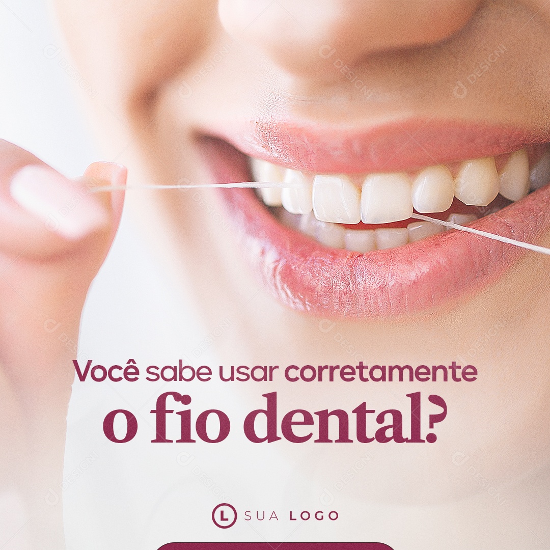 Você Sabe Usar o Fio Dental Corretamente Social Media PSD Editável