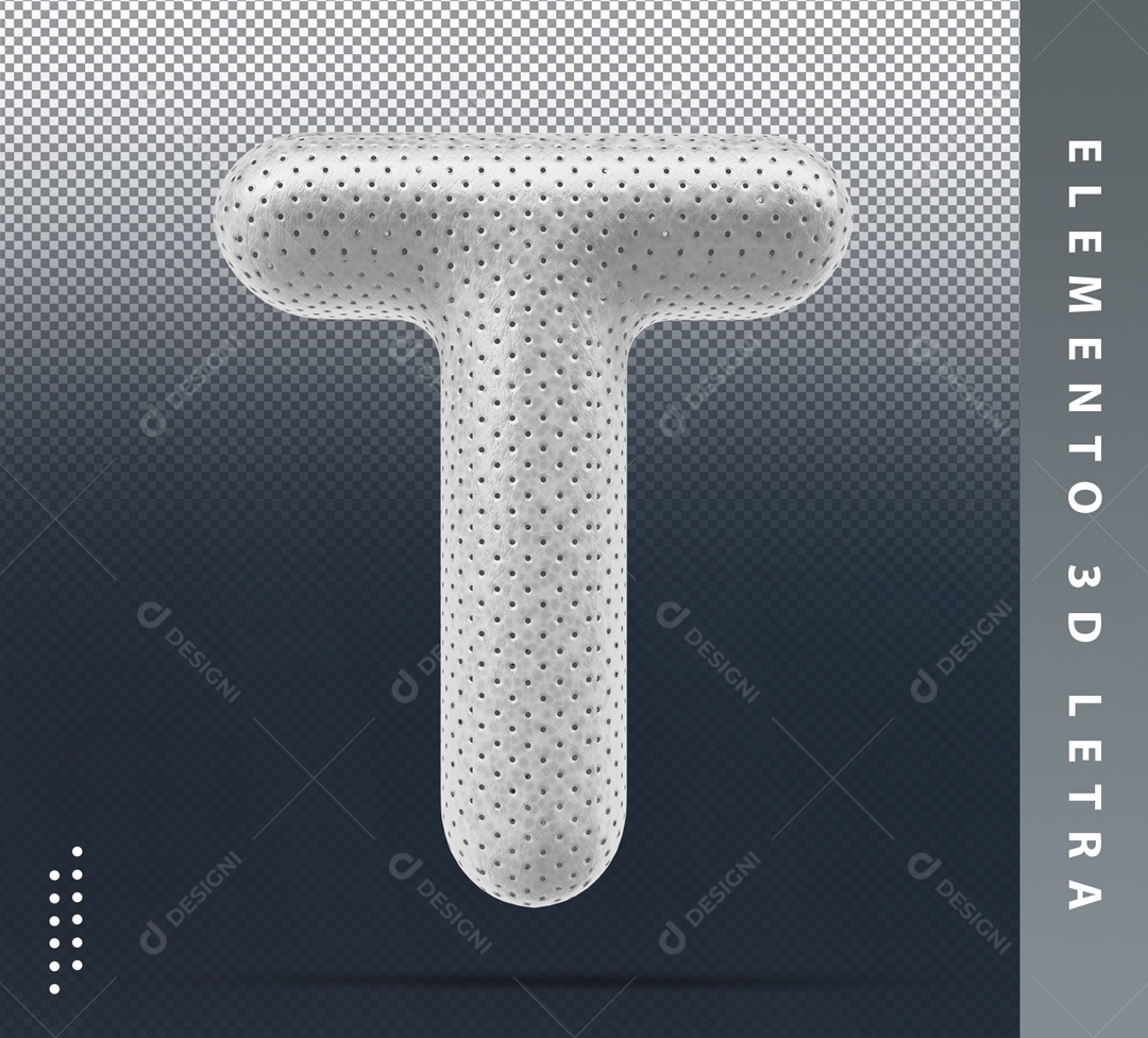 Letra T Cinza Com Detalhes Elemento 3D Para Composição PSD