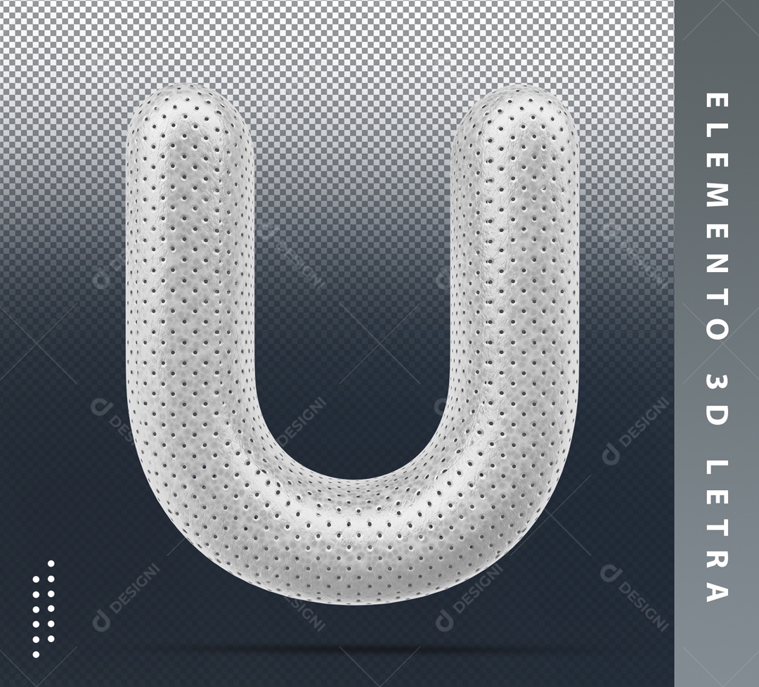 Letra U Cinza Com Detalhes Elemento 3D Para Composição PSD