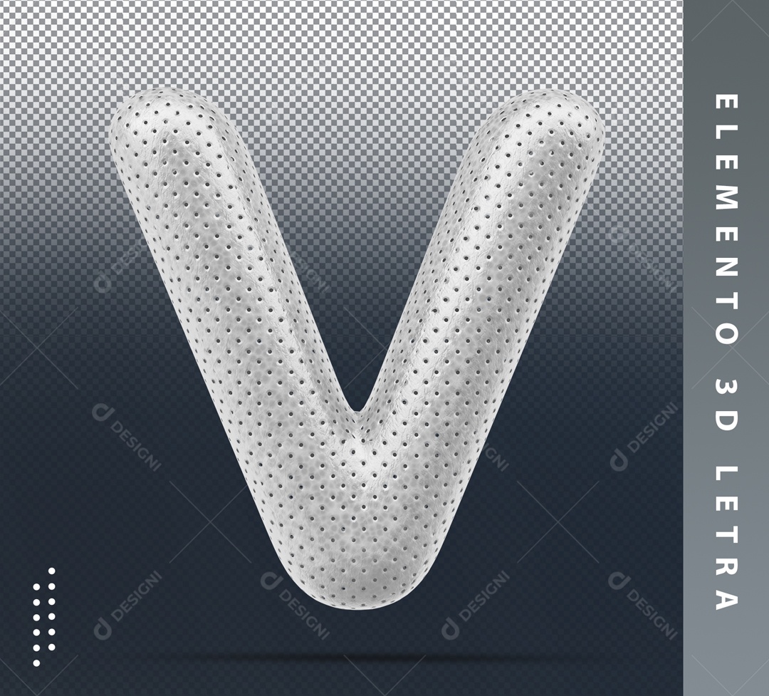Letra V Cinza Com Detalhes Elemento 3D Para Composição PSD