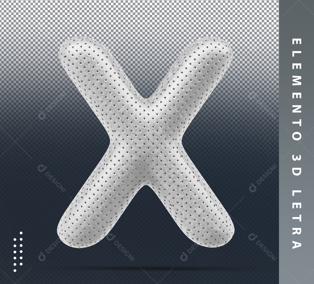 Letra X Cinza Com Detalhes Elemento 3D Para Composição PSD