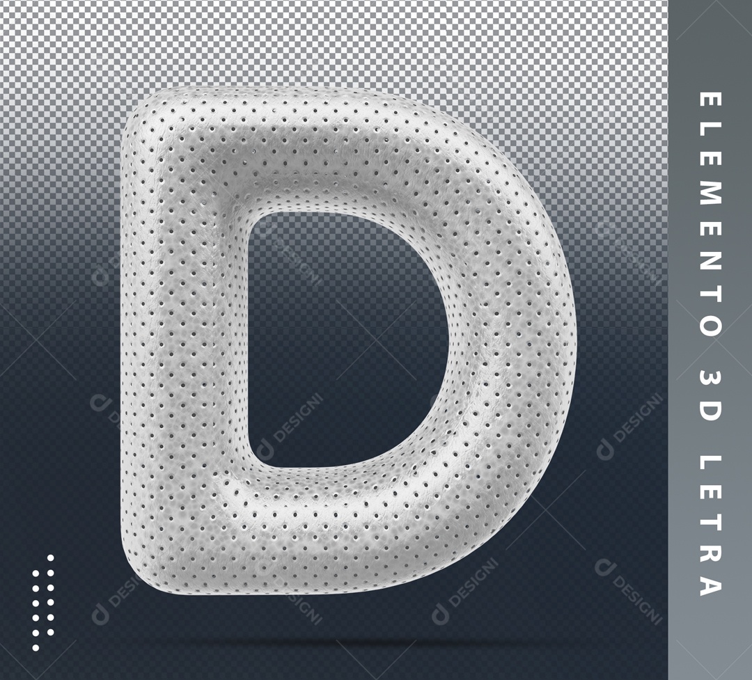 Letra D Cinza Com Detalhes Elemento 3D Para Composição PSD