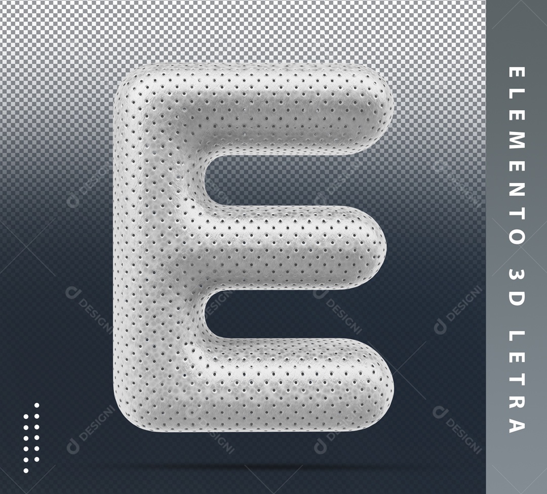 Letra E Cinza Com Detalhes Elemento 3D Para Composição PSD