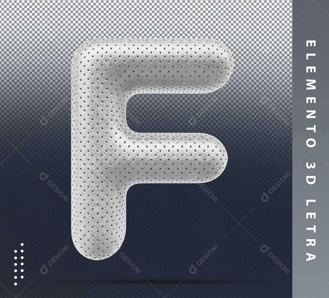 Letra F Cinza Com Detalhes Elemento 3D Para Composição PSD